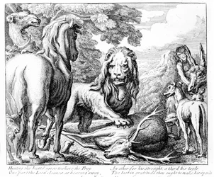 La parte del león, ilustración para «Fábulas de Esopo», 1687